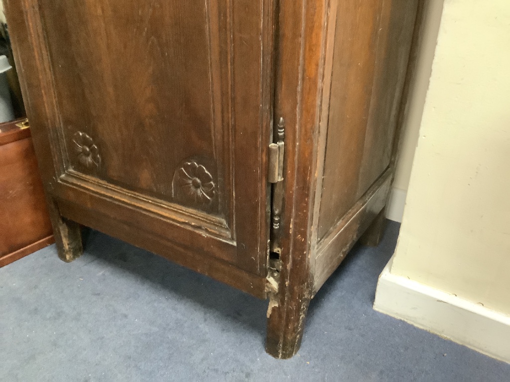 A small provincial French oak armoire, 18th century, width 80cm, depth 58cm, height 203cm